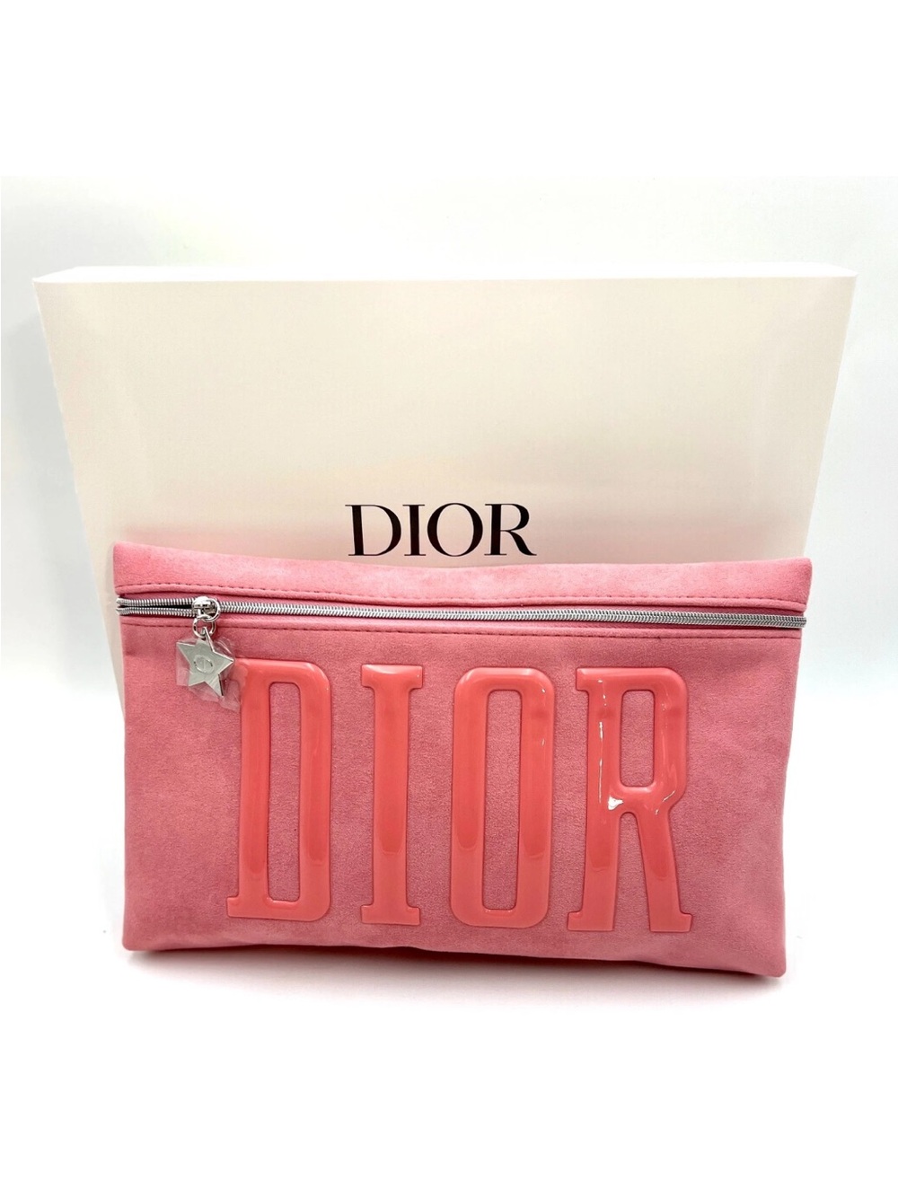 New! Dior Cosmetic Star Zipper Makeup Bag Pouch ~ Pink Suede / NWOT